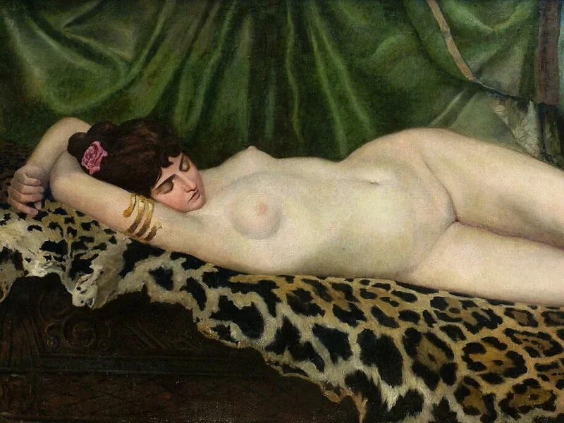 1845-Gustav Zorn - Nudo femminile sdraiato su una pelle di leopardo, 1876